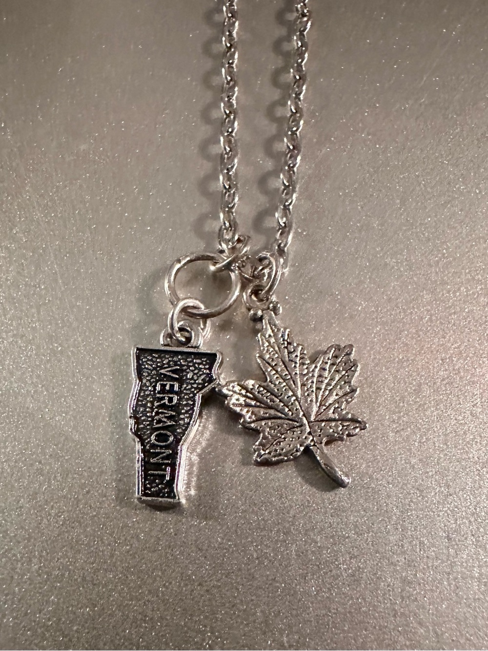 Vermont Maple Leaf & State Charm Necklace - New